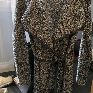 Sweater coat with faux leather belt